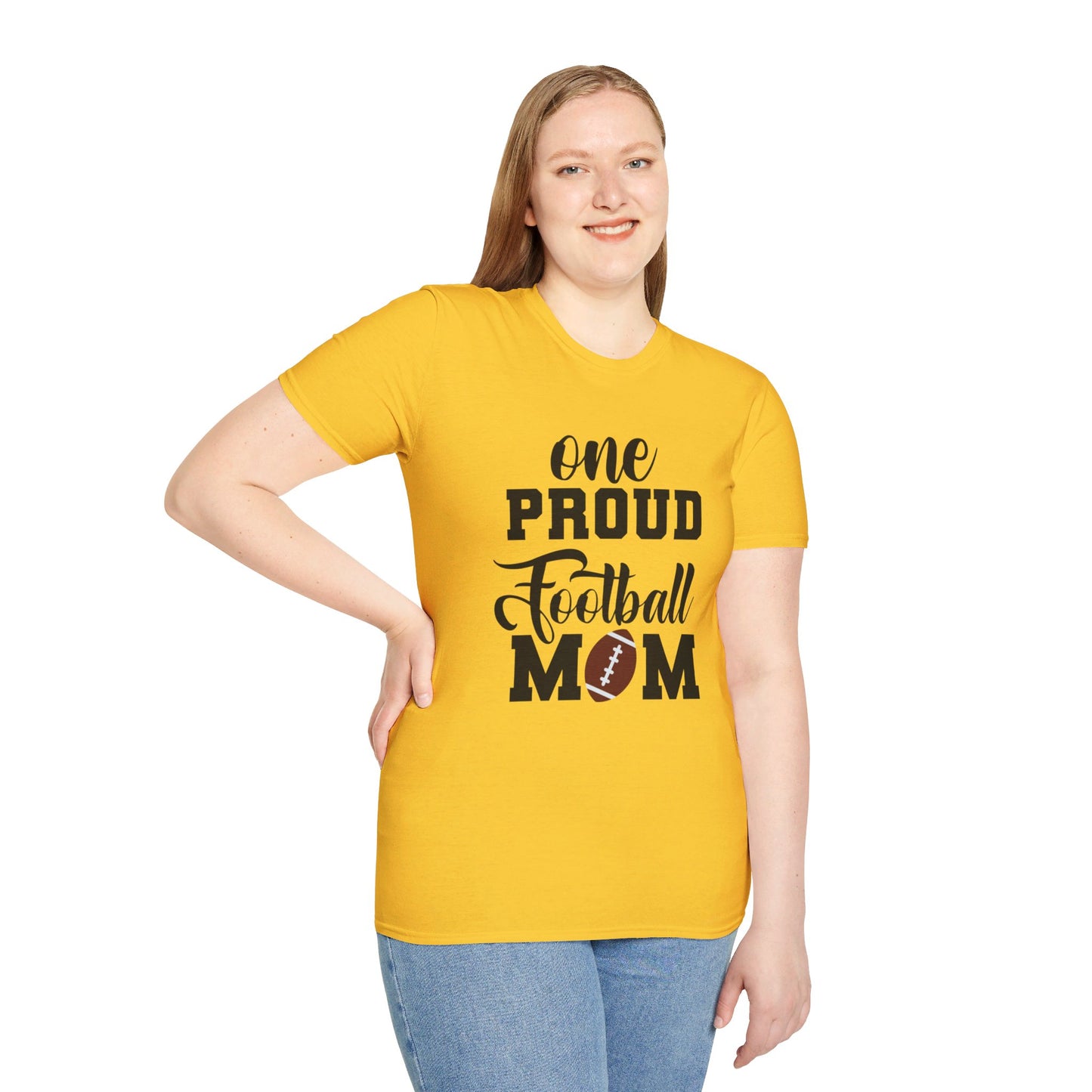 Proud Football Mom Sports Pigskin High School College Varsity JV Mother QB Unisex Softstyle T-Shirt