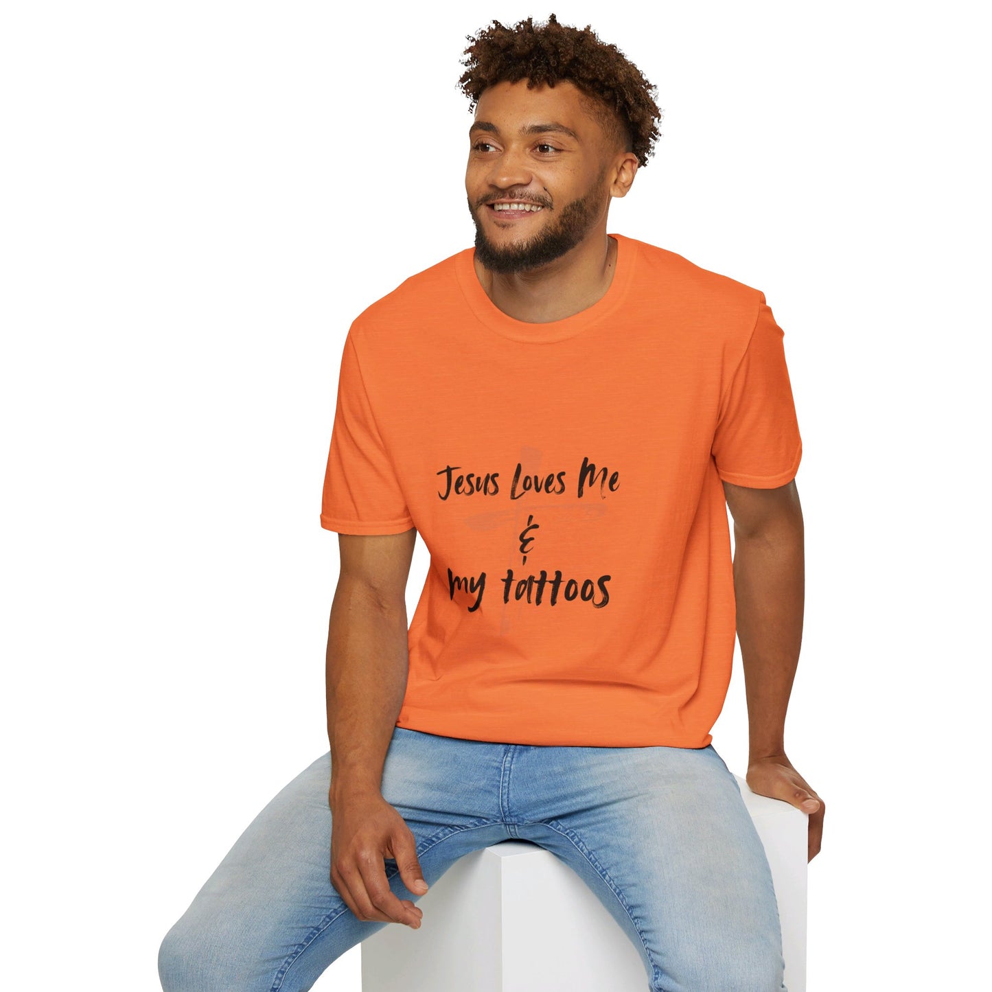 Jesus Loves Me and My Tattoos Tee Unisex Softstyle T-Shirt