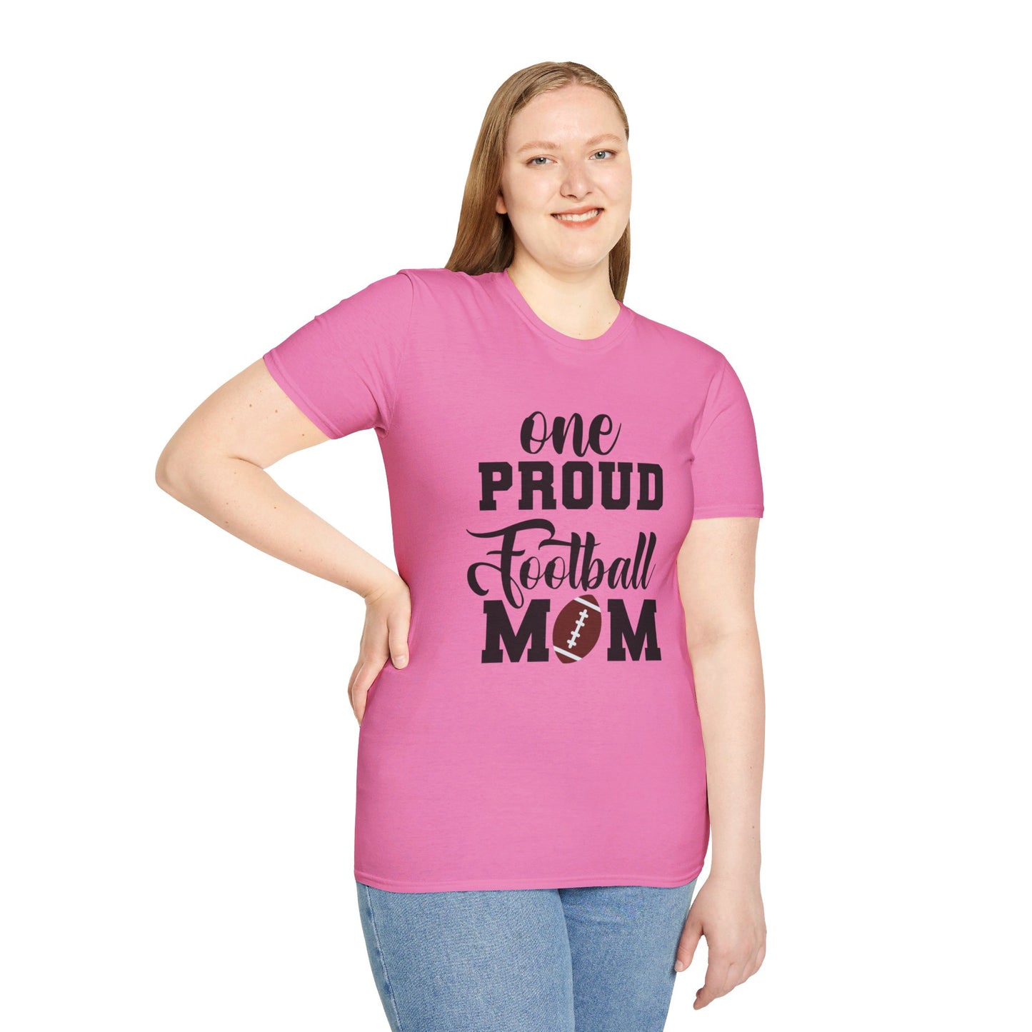 Proud Football Mom Sports Pigskin High School College Varsity JV Mother QB Unisex Softstyle T-Shirt