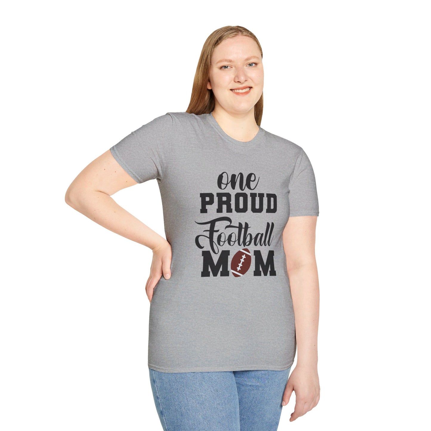 Proud Football Mom Sports Pigskin High School College Varsity JV Mother QB Unisex Softstyle T-Shirt