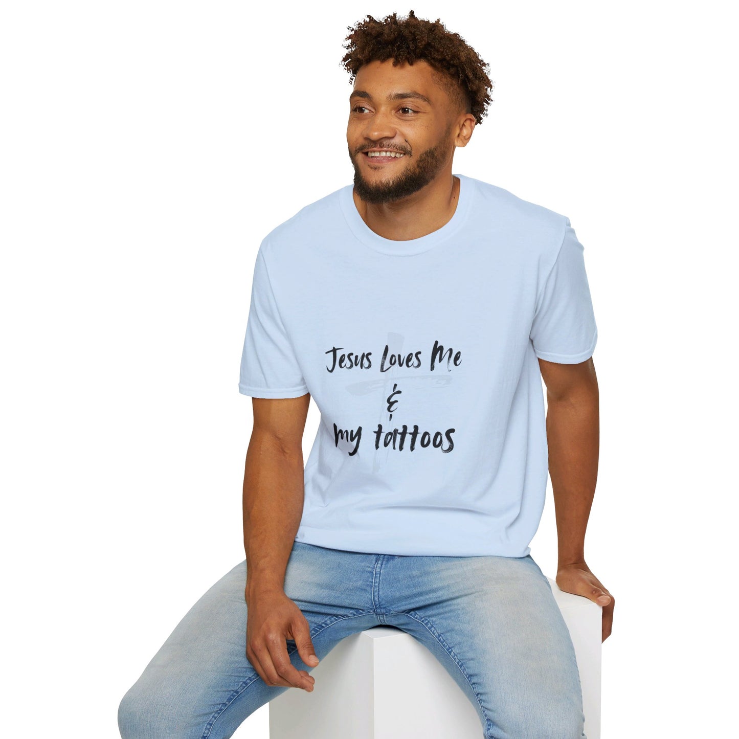 Jesus Loves Me and My Tattoos Tee Unisex Softstyle T-Shirt