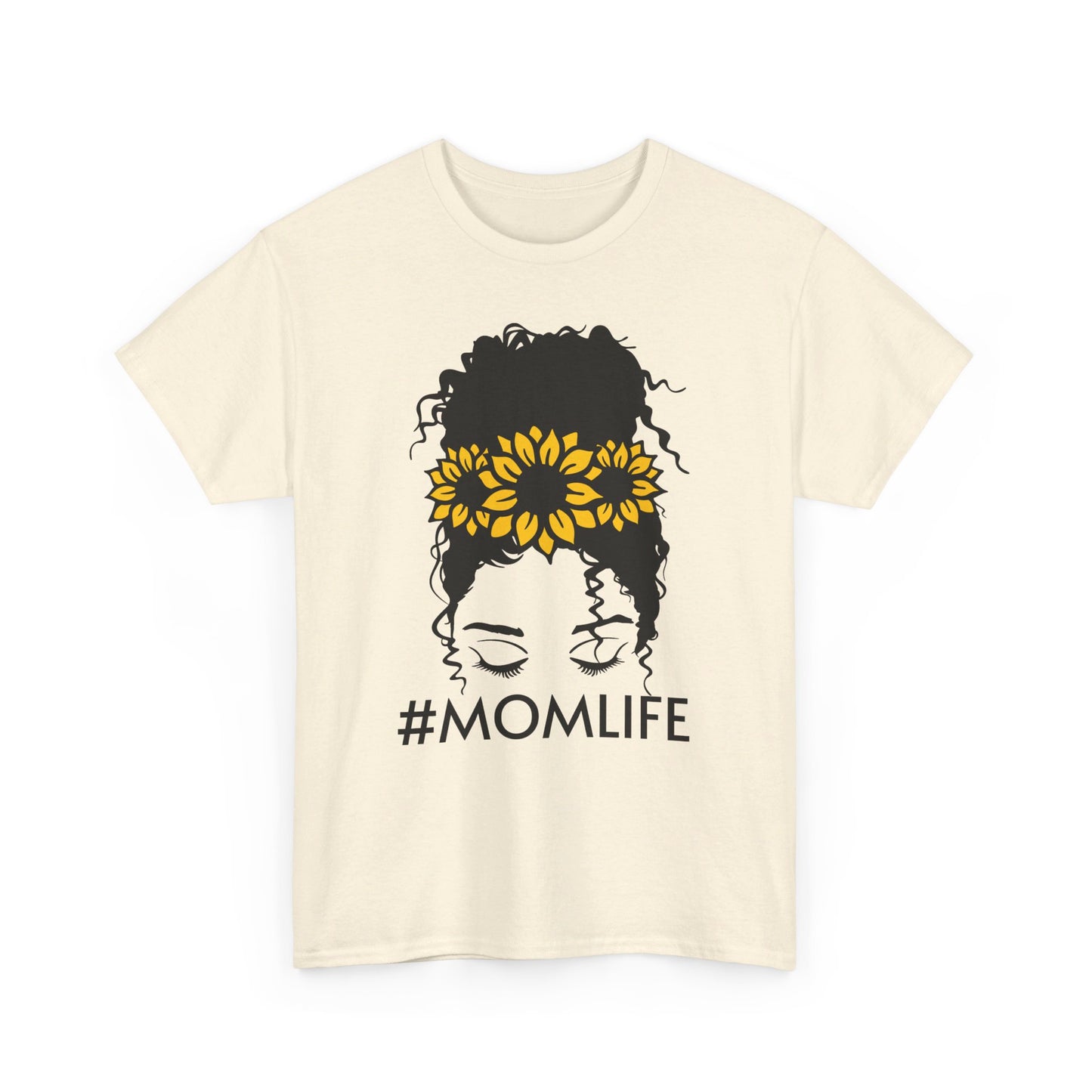 Mom Life Sunflower Messy Bun Curly Hair Unisex Heavy Cotton Tee