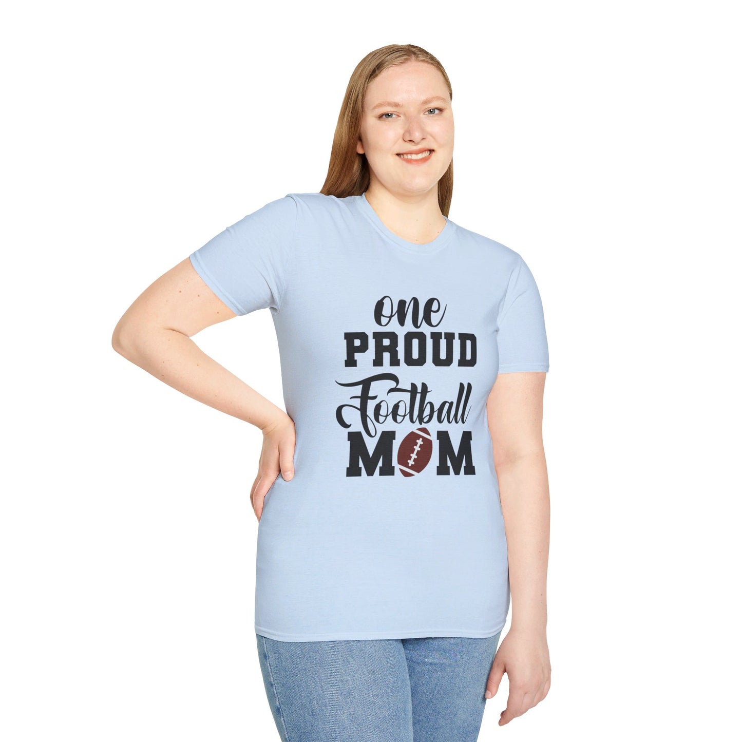 Proud Football Mom Sports Pigskin High School College Varsity JV Mother QB Unisex Softstyle T-Shirt