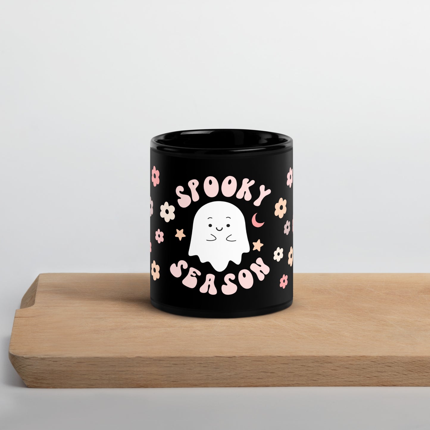 Spooky Halloween Chic Ghosts Candy Treats Happy Haunting Black Glossy Mug