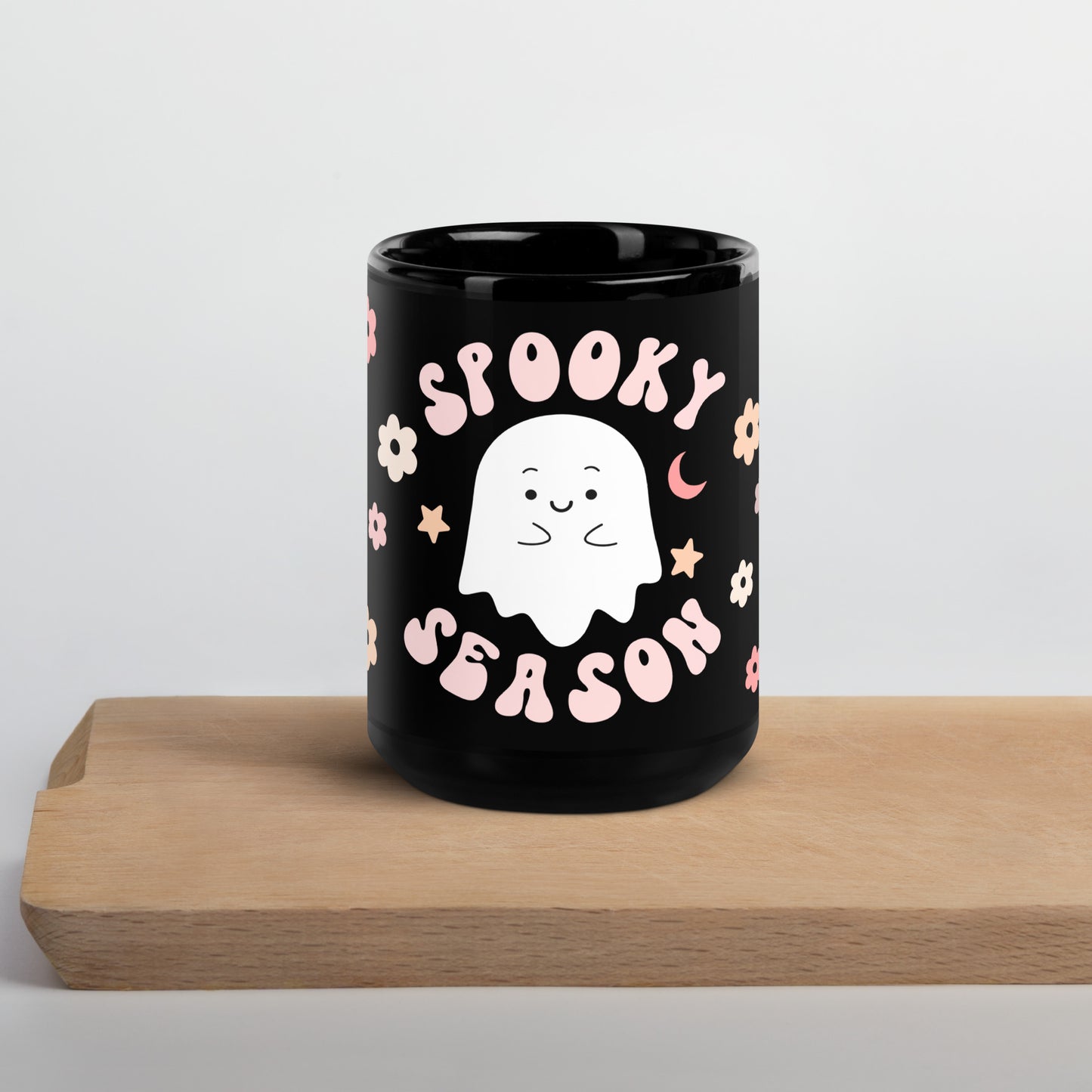 Spooky Halloween Chic Ghosts Candy Treats Happy Haunting Black Glossy Mug