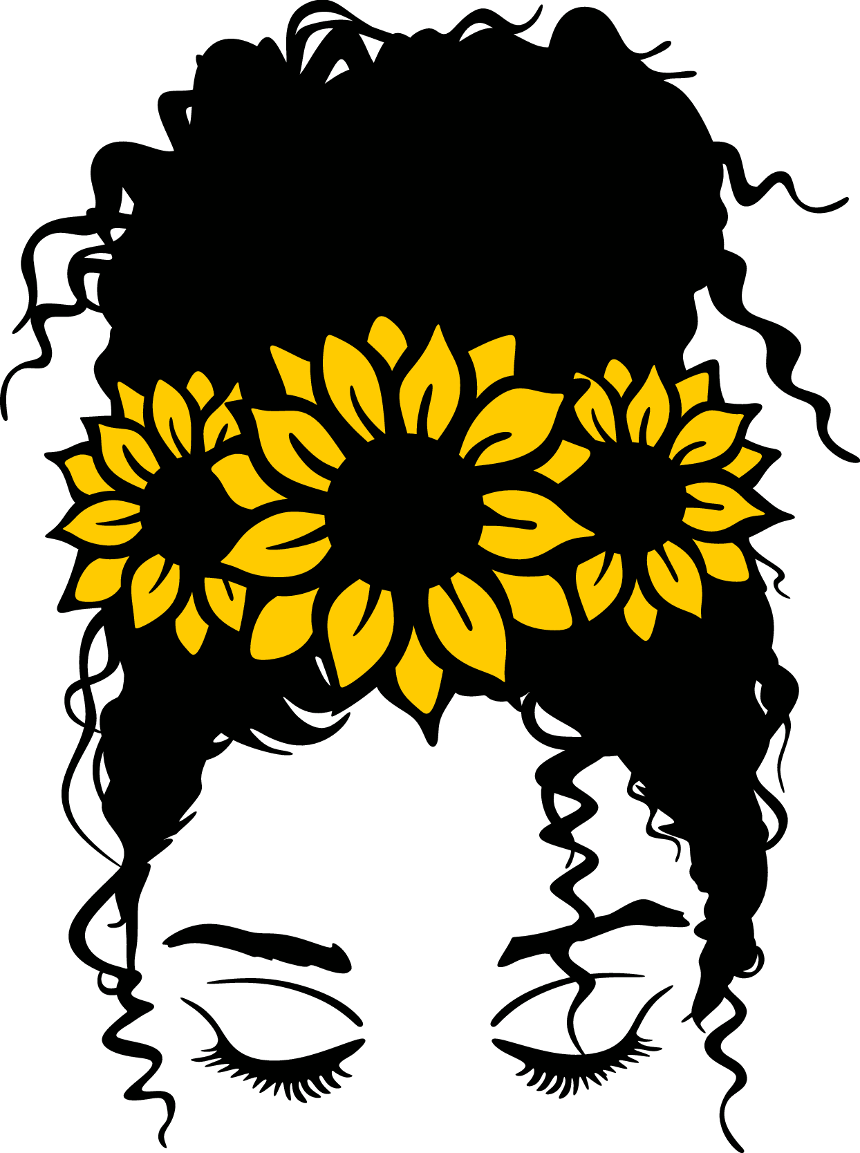 Messy Bun Sunflowers Curly Hair Fall Updo SVG