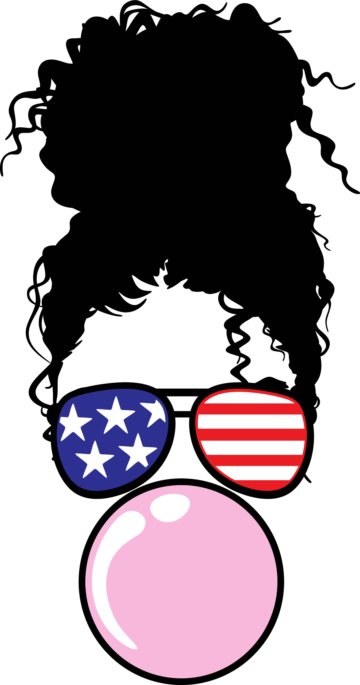 Messy Bun Curly Hair US Flag Patriot Bubblegum Freedom Fun SVG