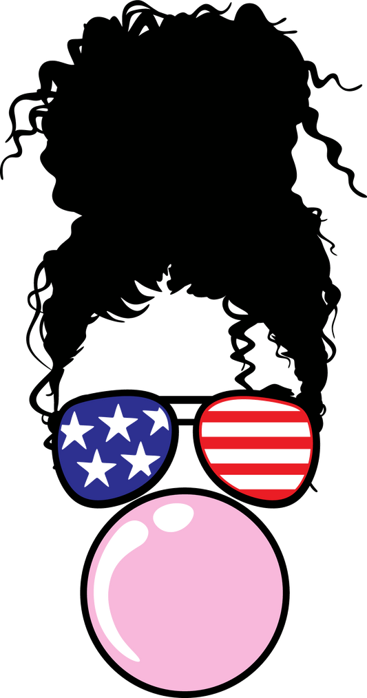 Messy Bun Curly Hair US Flag Patriot Bubblegum Freedom Fun SVG