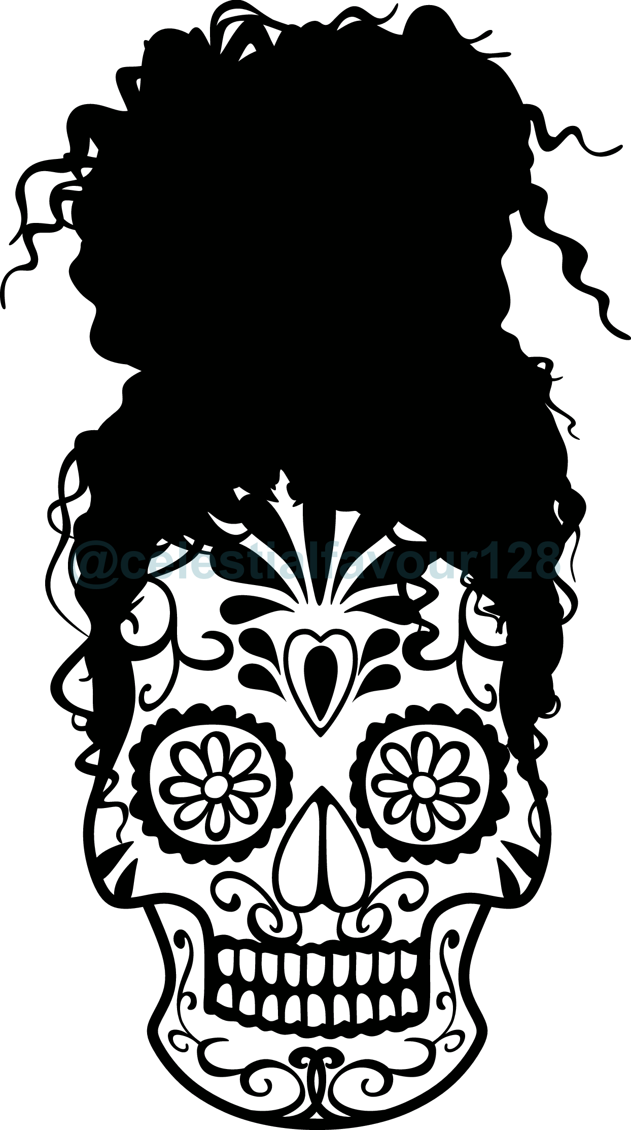 Bun Life Messy Hair Kinky Curly Candy Skull Life Pretty Day of the Dead SVG