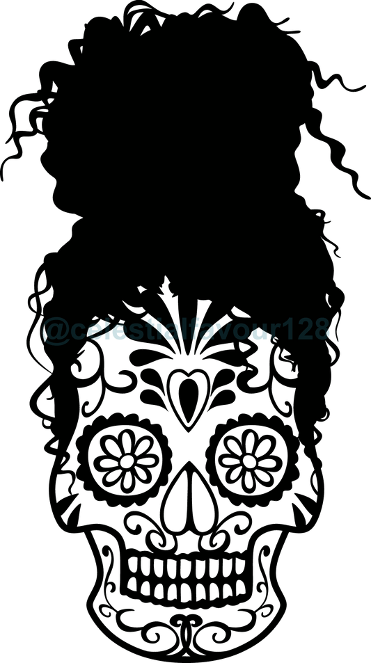 Bun Life Messy Hair Kinky Curly Candy Skull Life Pretty Day of the Dead SVG