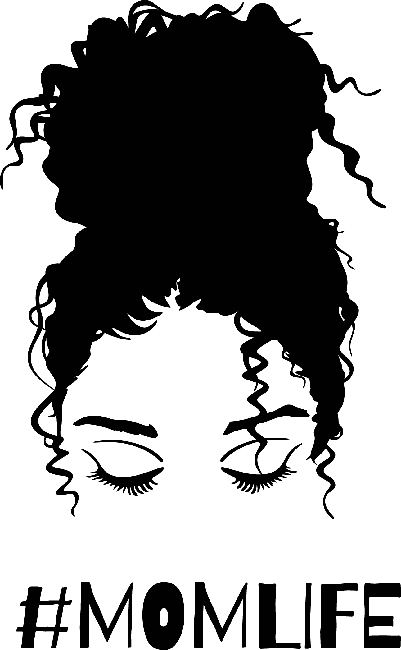 Messy Bun Eyebrows Eyes Curly Hair MomLife Mother Ponytail Updo Black SVG