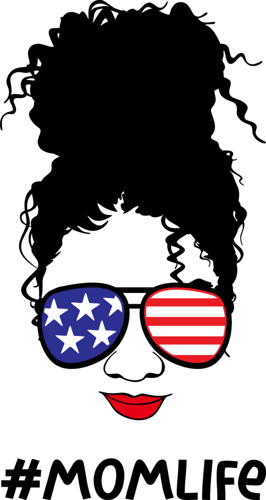 Messy Bun #MomLife Curly Wavy Hair USA Stars Stripes Shades Patriot Mother SVG