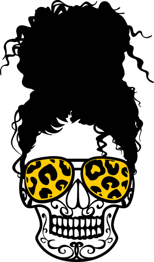 Messy Bun Skeleton Sugar Skull Curly Kinky Hair Cheetah Leopard Sunglasses SVG